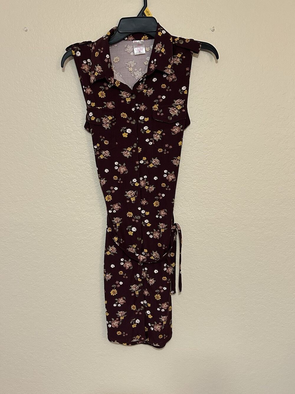 No Boundaries Juniors Size Medium brown Floral V Neck Shirt Dress NWT